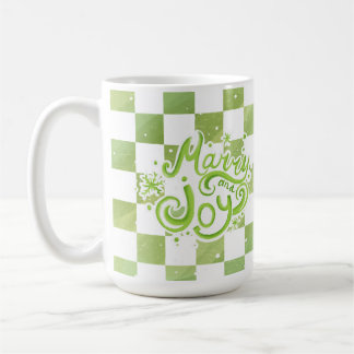 Merry and Joy Green Checkered Holiday Mug