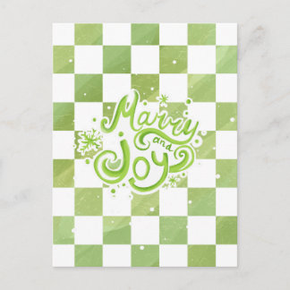 Merry and Joy Green Checkered Holiday Postcard