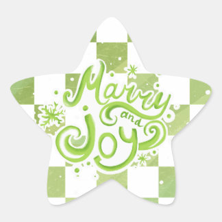 Merry and Joy Green Checkered Star Stickers