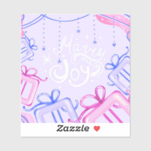 Merry and Joy Pastel Holiday Sticker with Gifts