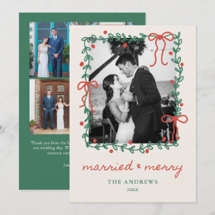 Merry and Married 1st Christmas 5 Wedding Photo Holiday Card
