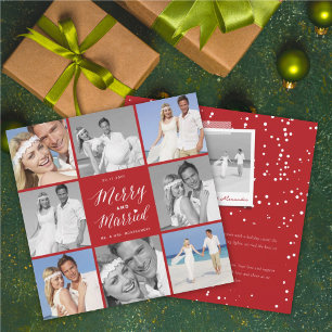Merry And Married 8 Photo Collage Modern Wedding Holiday Card