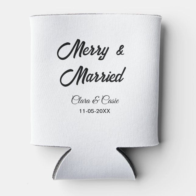 Merry and married add couple Name date holidayChr Can Cooler (Front)