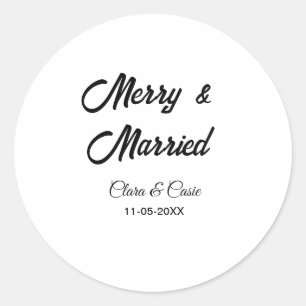 Merry and married add couple Name date holidayChr Classic Round Sticker