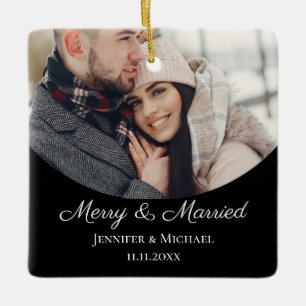 merry and married arch photo black chic ceramic ornament