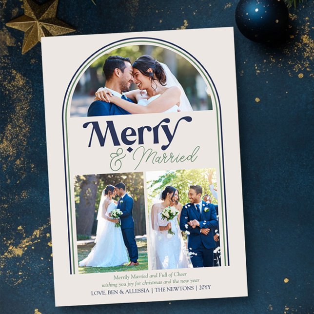 Merry and Married Arch Photo Collage Christmas Holiday Card (Merry & Married Christmas Photo Card by Darling & May)