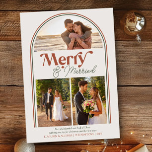 Merry and Married Arched Photo Collage Christmas Holiday Card