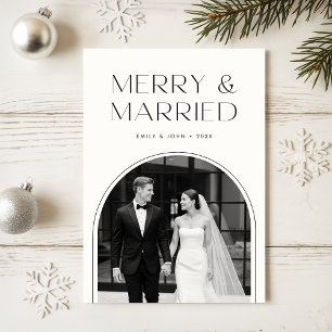 Merry And Married Black And White Photo Christmas Holiday Card