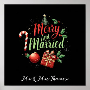 Merry and Married Celebrating Your First Christmas Poster