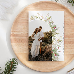 Merry and Married Christmas Berry photo Arch Holid Holiday Card