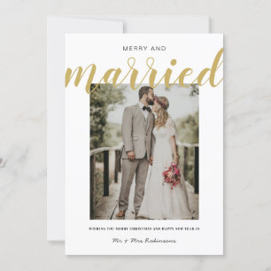 Merry and Married Christmas Couple Wedding Mr Mrs Holiday Card