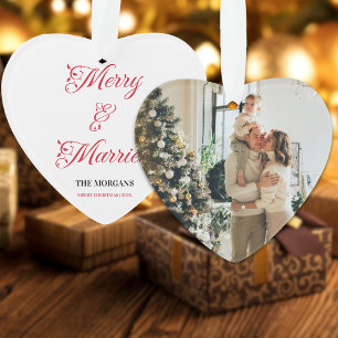 Merry and Married Christmas Family Photo Ornament
