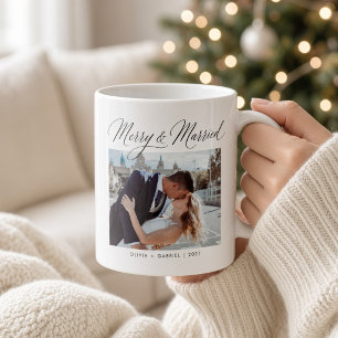 Merry and Married Christmas Wedding Photo Coffee Mug