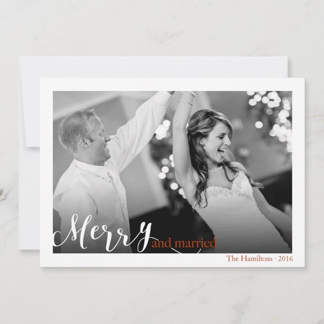 Merry and Married Couple's First Christmas Photo Holiday Card (Front)