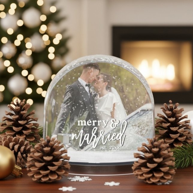 Merry and Married Custom Wedding Photo Christmas  Snowglobe (Merry and Married Custom Wedding Photo Christmas Snow Globe)