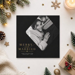 Merry and Married Diamond Photo Newlywed Christmas Holiday Card