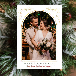 Merry And Married Elegant Arch Photo Christmas Holiday Card