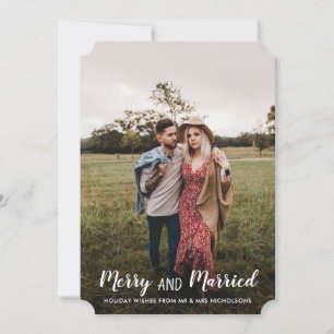 Merry And Married Elegant First Christmas   Photo Holiday Card