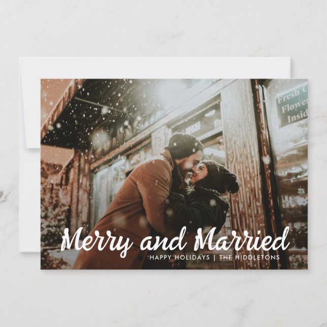 Merry And Married | First Couple Christmas Photo  Holiday Card (Front)