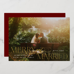 Merry and Married Gold Foil Newlywed Christmas Holiday Card