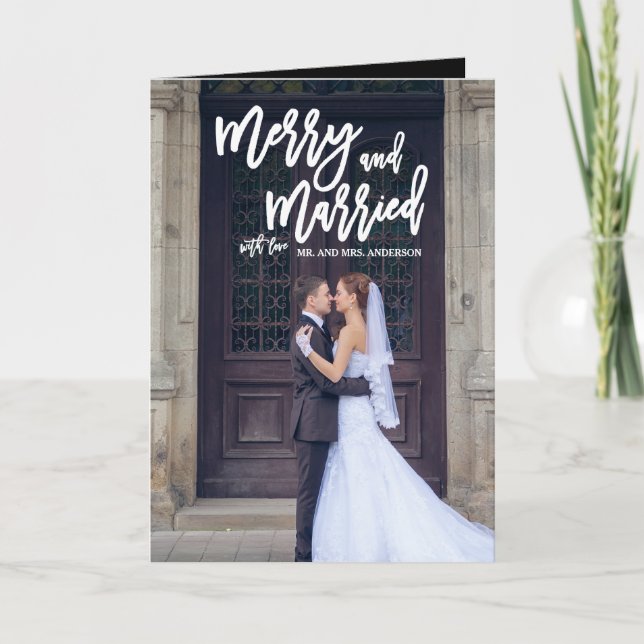 Merry and Married Hand Lettered Holiday Photo (Front)