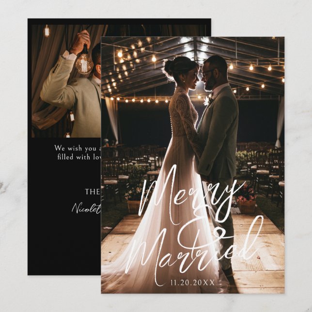 Merry and Married Handwritten Calligraphy Photo Holiday Card (Front/Back)