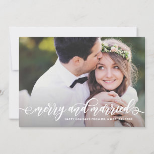 Merry and Married Modern Calligraphy Holiday Photo