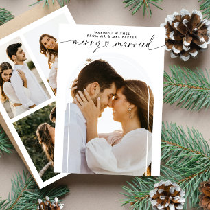 Merry and Married Mr & Mrs Christmas Photo Collage Holiday Card