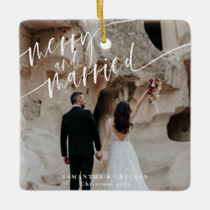 Merry And Married Newlywed Ceramic Ornament