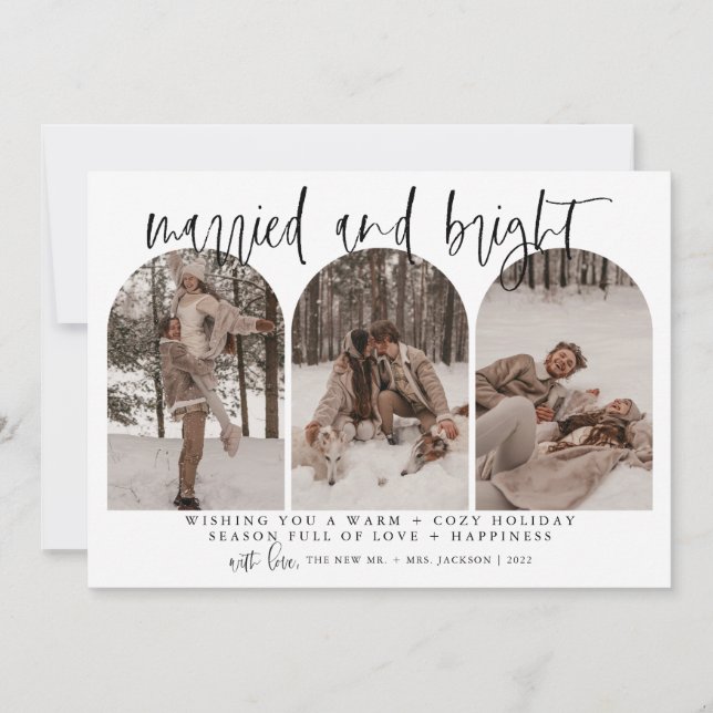 Merry And Married Newlywed Christmas Card Modern (Front)
