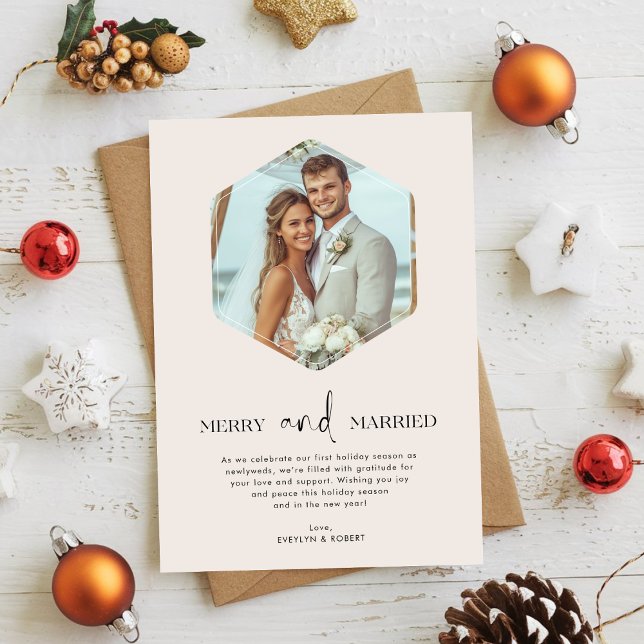 Merry and Married Newlywed Christmas Polygon Photo Holiday Card (Creator Uploaded)