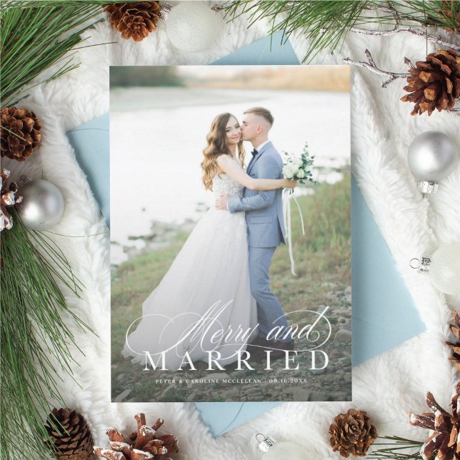 Merry and Married Newlywed Holiday Photo Card (Creator Uploaded)