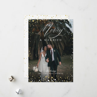 Merry and Married Newlywed Mr. and Mrs. Christmas Holiday Card