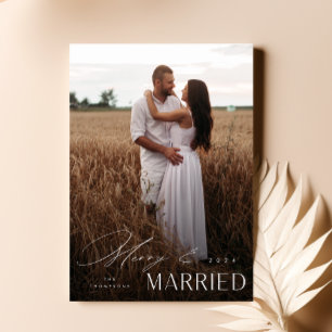 Merry And Married Newlywed Wedding Overlay Photo Holiday Card