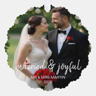 Merry and Married Newlyweds Christmas Photo Design Tree Decoration Card