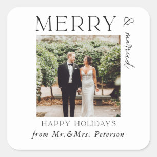 Merry and Married Newlyweds Mr & Mrs Holiday Gift Square Sticker