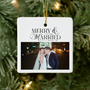 Merry and Married Newlyweds Photo First Christmas Ceramic Ornament