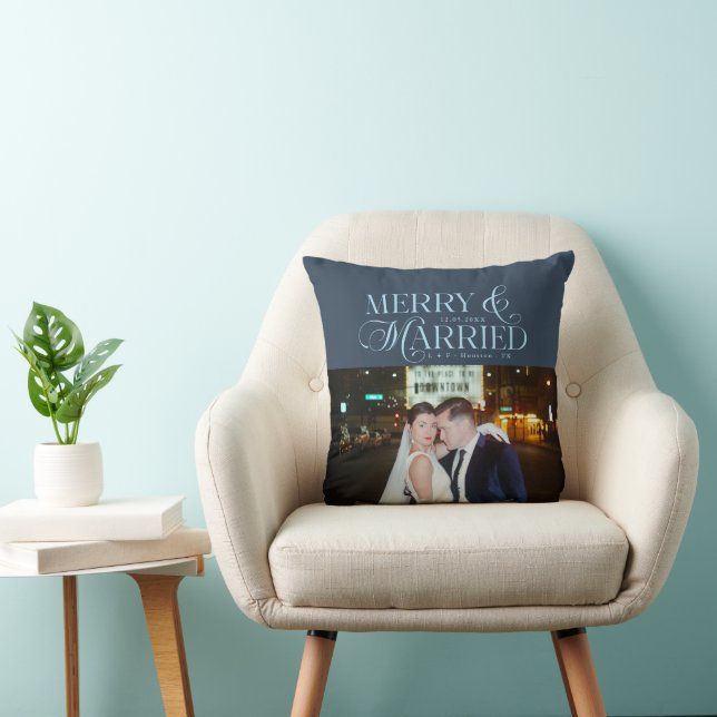 Merry and Married Newlyweds Photo First Christmas  Cushion (Chair)