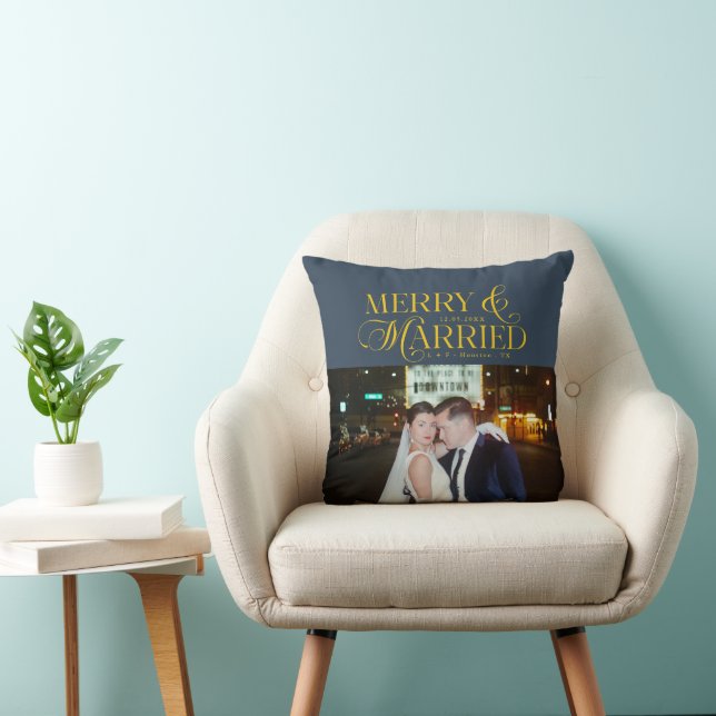 Merry and Married Newlyweds Photo First Christmas  Cushion (Chair)