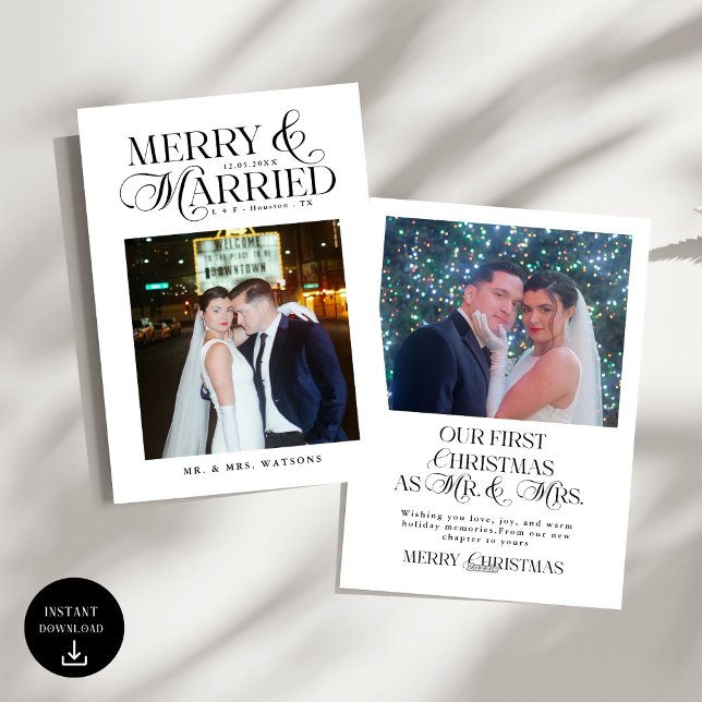 Merry and Married Newlyweds Photo First Christmas Holiday Card (Creator Uploaded)