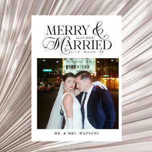 Merry and Married Newlyweds Photo First Christmas Holiday Card