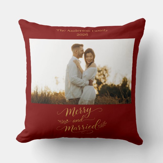 Merry and Married Personalised Wedding Christmas Cushion (Front)