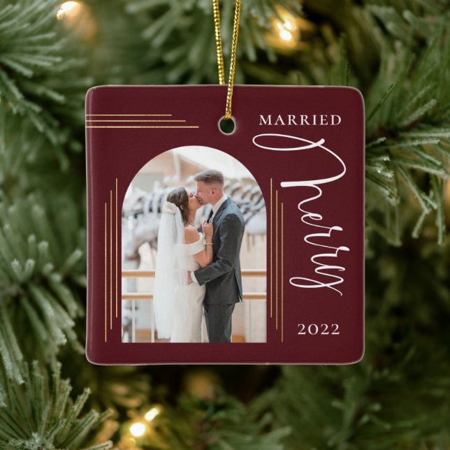 Merry and Married Photo Arch Frame    Ceramic Ornament (Tree)