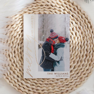Merry and Married Photo Christmas Rose Gold Foil Holiday Card
