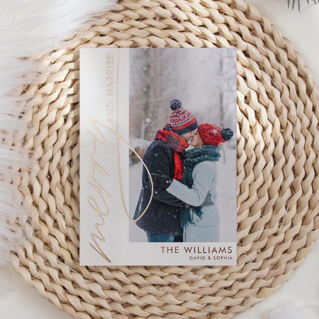 Merry and Married Photo Christmas Rose Gold Foil Holiday Card (Creator Uploaded)
