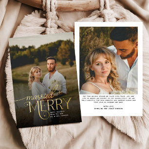 Merry and Married Photo Newlyweds Christmas Foil Holiday Card