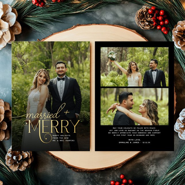Merry and Married Photo Newlyweds Christmas Foil Holiday Card (Creator Uploaded)