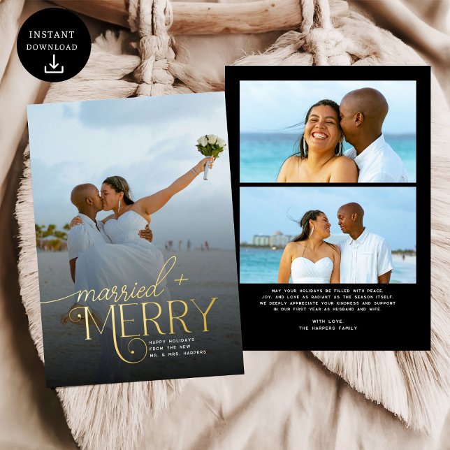 Merry and Married Photo Newlyweds Christmas Foil Holiday Card (Creator Uploaded)
