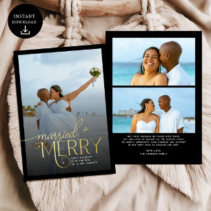 Merry and Married Photo Newlyweds Christmas Foil Holiday Card