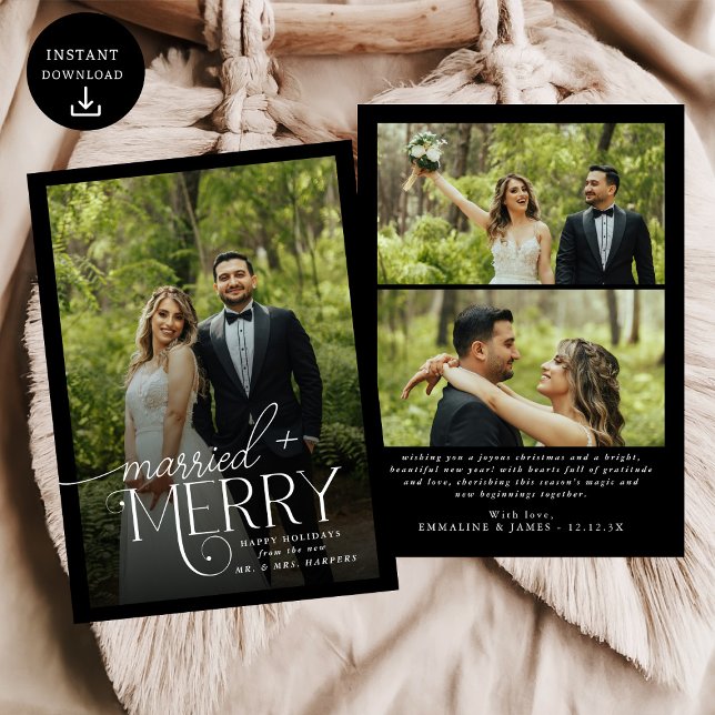 Merry and Married Photo Newlyweds Christmas Holida Holiday Card (Creator Uploaded)